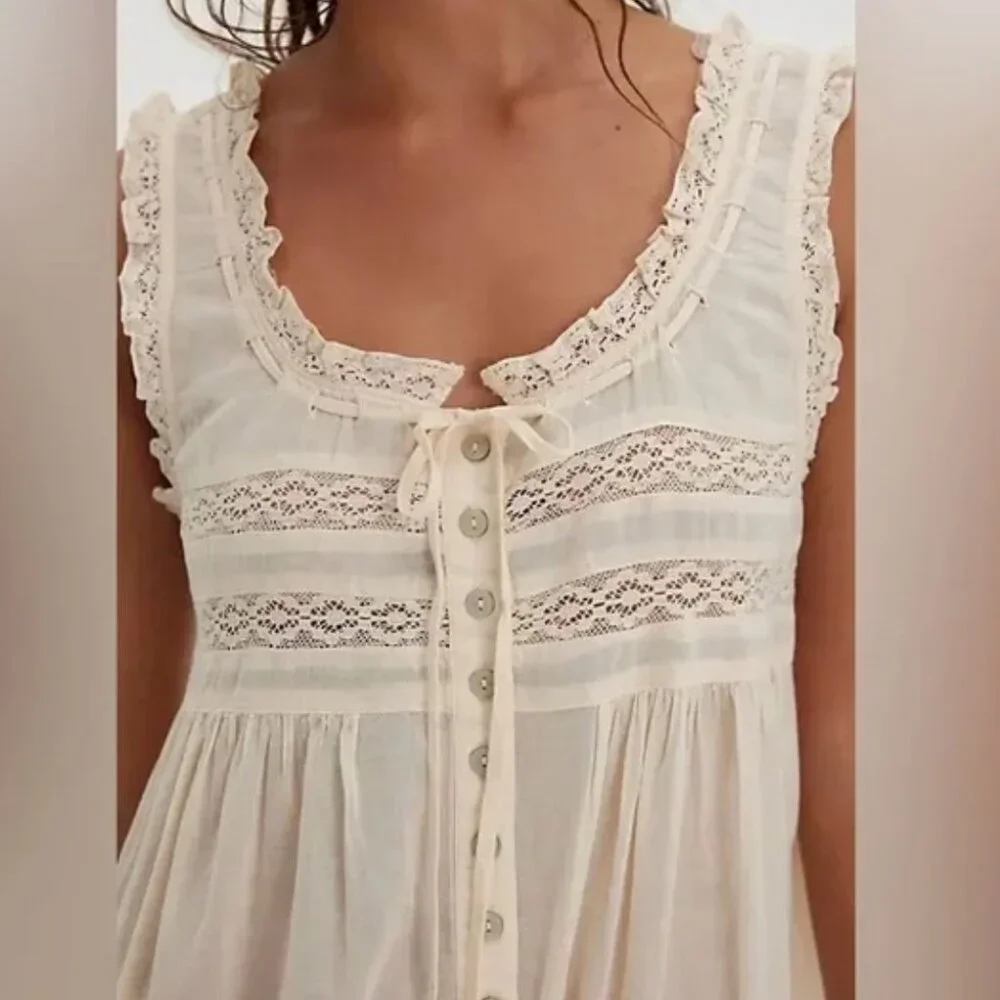 Free People Intimately Bali Sail Away Romper-Pearled Ivory Combo, S, NWOT - Picture 3 of 7